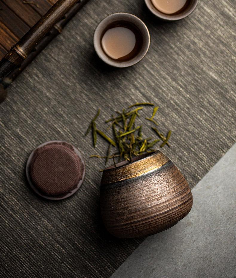 Ceramic Tea Caddy with Lid and Wabi-Sabi Stoneware Glaze