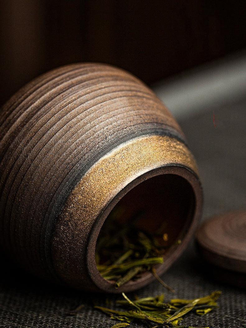 Ceramic Tea Caddy with Lid and Wabi-Sabi Stoneware Glaze