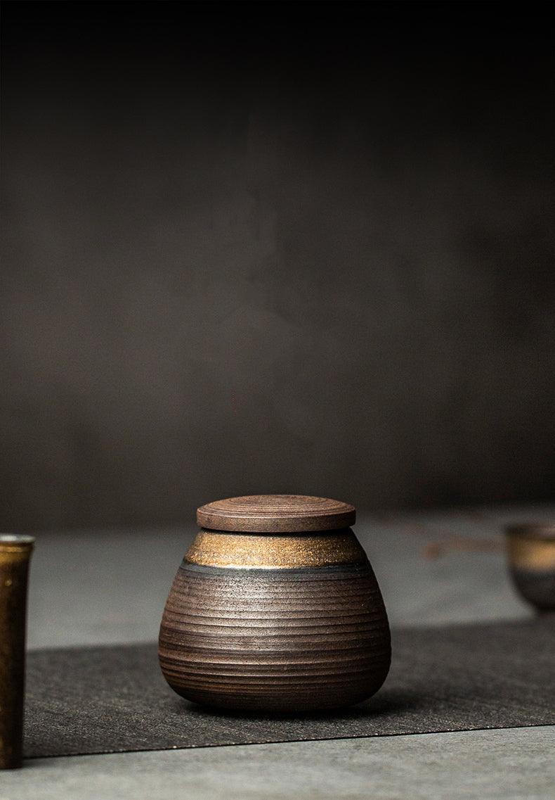 Ceramic Tea Caddy with Lid and Wabi-Sabi Stoneware Glaze