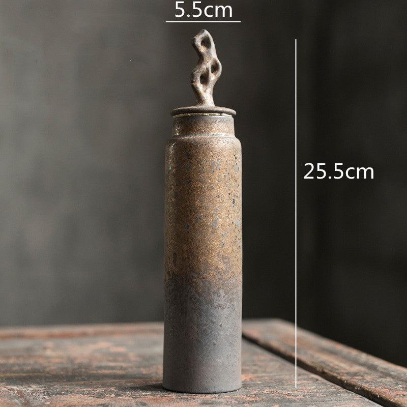 Ceramic Tea Caddy with Sculptural Lid in Wabi-Sabi Stoneware Style