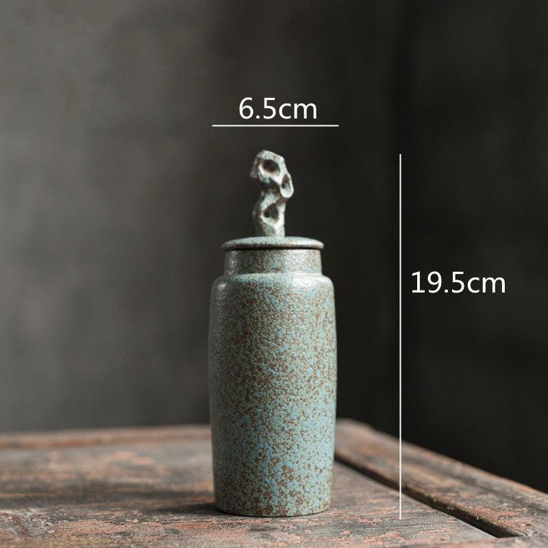 Ceramic Tea Caddy with Sculptural Lid in Wabi-Sabi Stoneware Style
