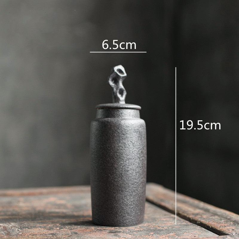 Ceramic Tea Caddy with Sculptural Lid in Wabi-Sabi Stoneware Style