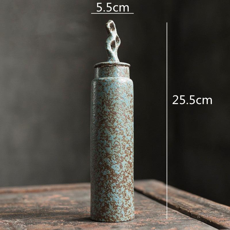 Ceramic Tea Caddy with Sculptural Lid in Wabi-Sabi Stoneware Style