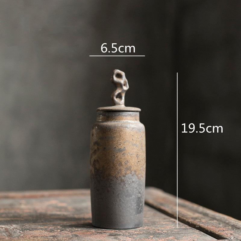 Ceramic Tea Caddy with Sculptural Lid in Wabi-Sabi Stoneware Style