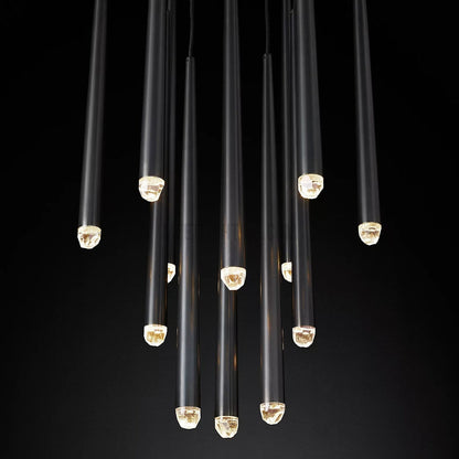 Chandelier Modern with Tubular Pendants and Round Canopy, 12 Lights
