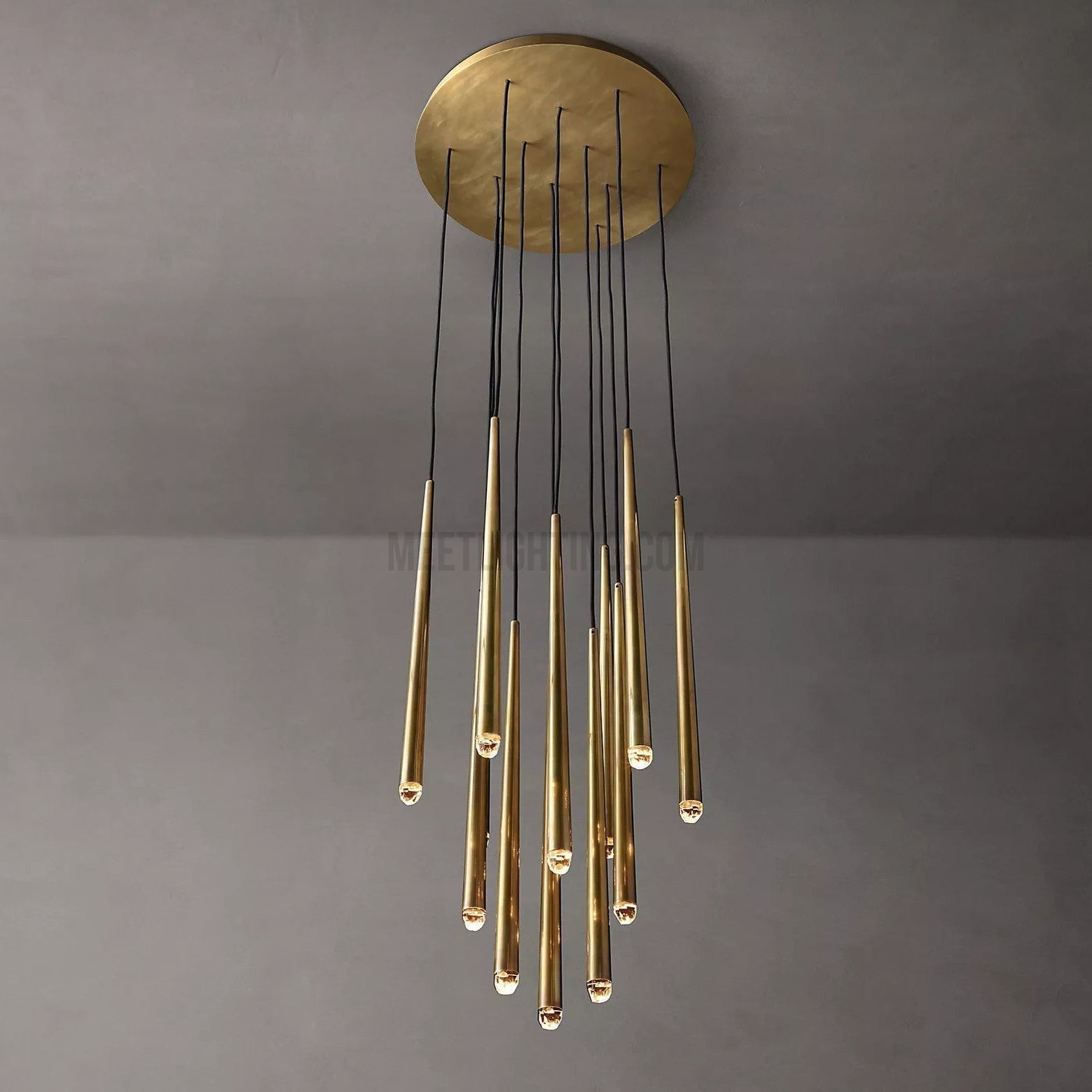 Chandelier Modern with Tubular Pendants and Round Canopy, 12 Lights