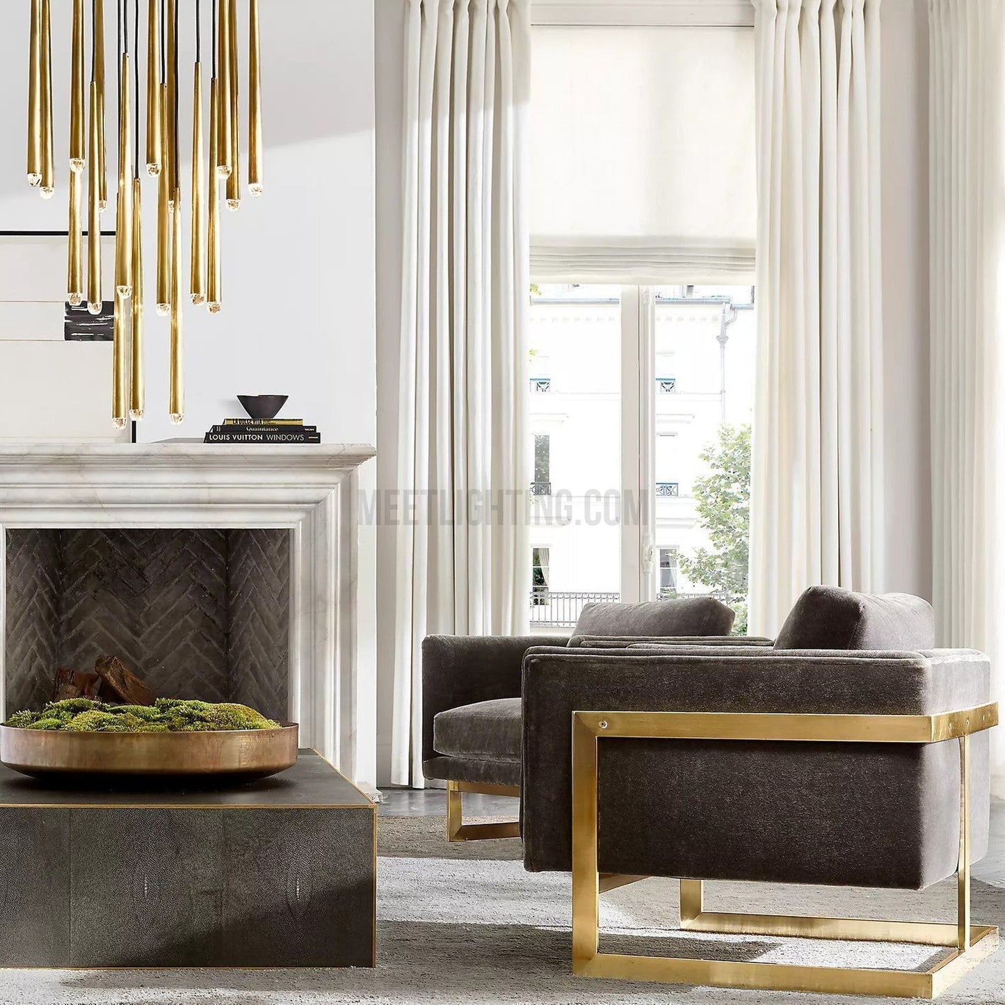 Chandelier Modern with Tubular Pendants and Round Canopy, 12 Lights