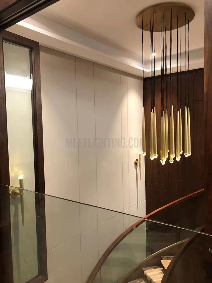 Chandelier Modern with Tubular Pendants and Round Canopy, 12 Lights