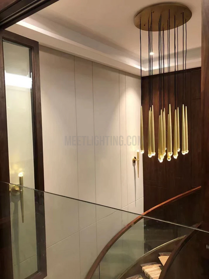 Chandelier Modern with Tubular Pendants and Round Canopy, 12 Lights
