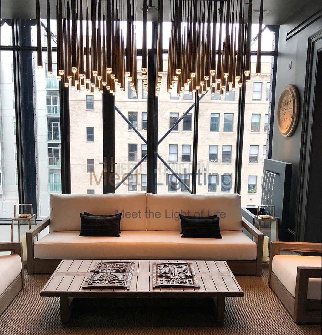 Chandelier Modern with Tubular Pendants and Round Canopy, 12 Lights
