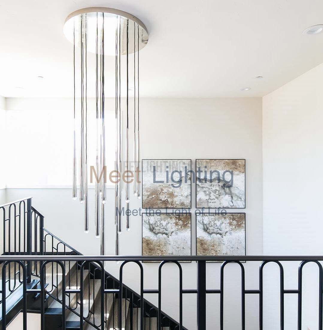 Chandelier Modern with Tubular Pendants and Round Canopy, 12 Lights
