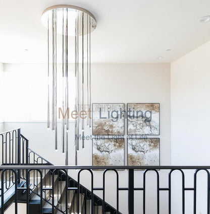Chandelier Modern with Tubular Pendants and Round Canopy, 12 Lights