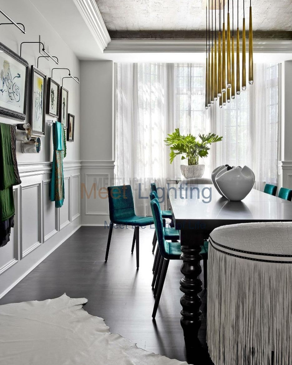 Chandelier Modern with Tubular Pendants and Round Canopy, 12 Lights