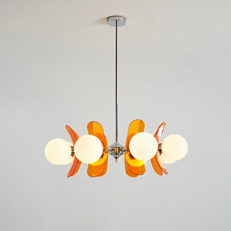Chandelier Retro with Floral Acrylic Panels and Globe Shades