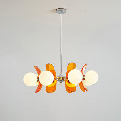Chandelier Retro with Floral Acrylic Panels and Globe Shades