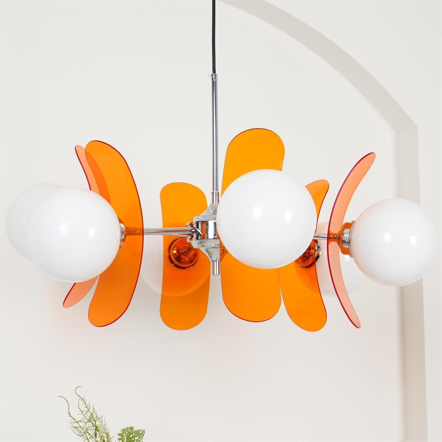 Chandelier Retro with Floral Acrylic Panels and Globe Shades