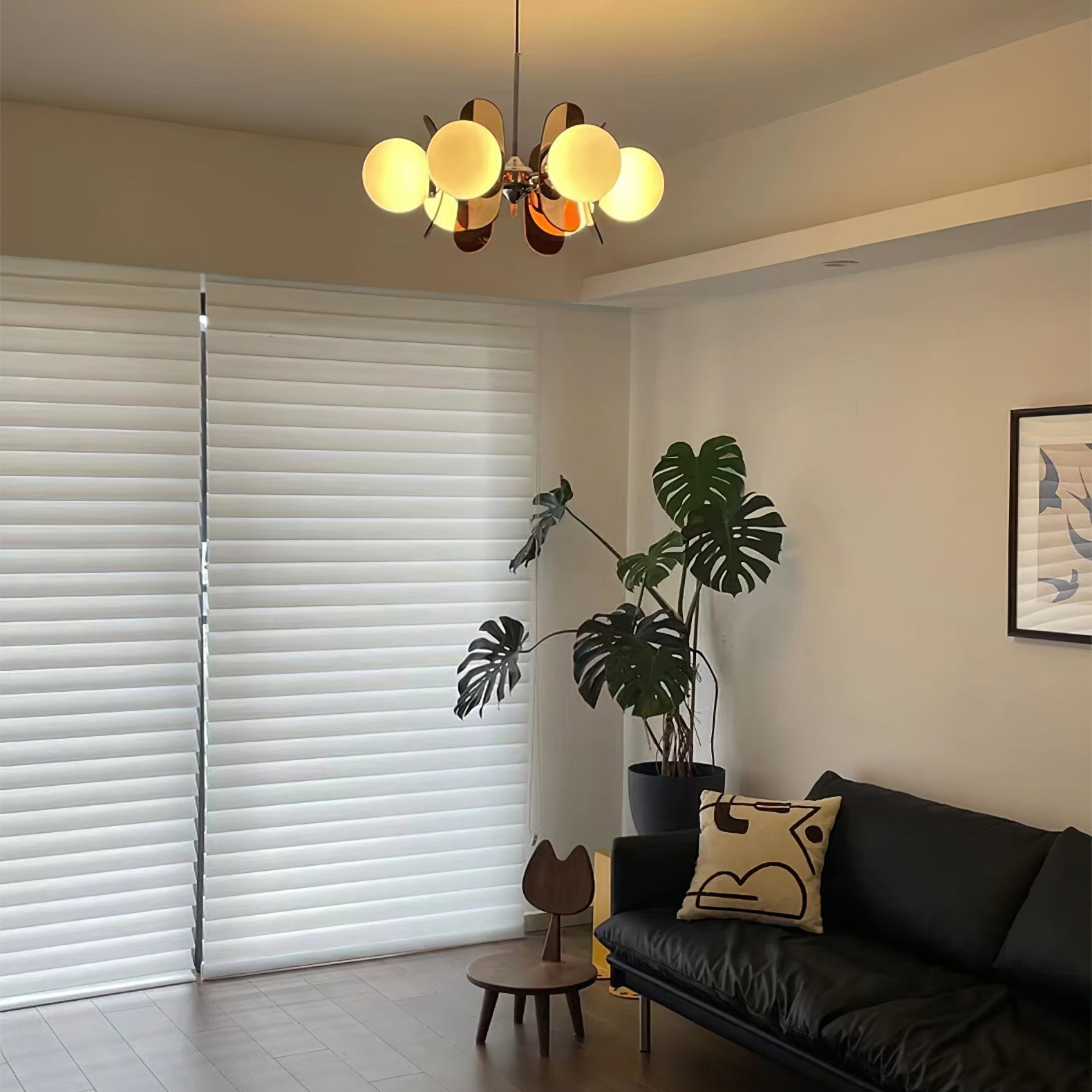 Chandelier Retro with Floral Acrylic Panels and Globe Shades