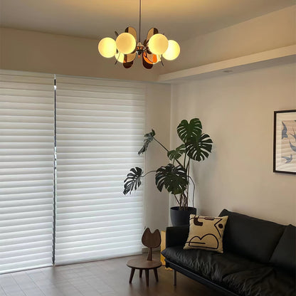 Chandelier Retro with Floral Acrylic Panels and Globe Shades