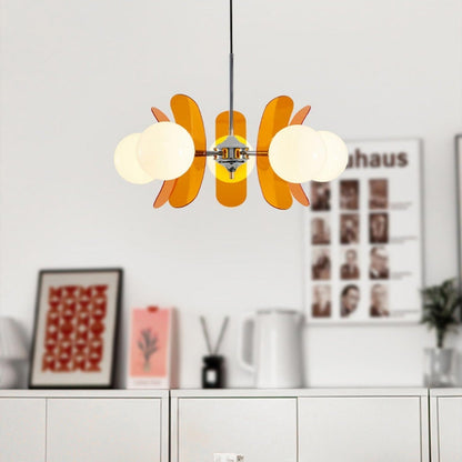 Chandelier Retro with Floral Acrylic Panels and Globe Shades