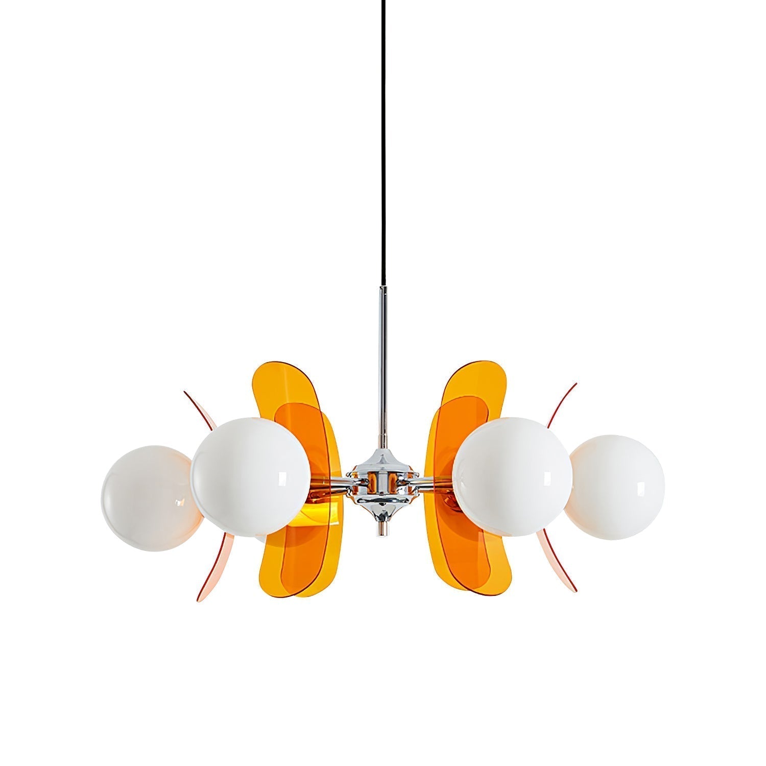 Chandelier Retro with Floral Acrylic Panels and Globe Shades