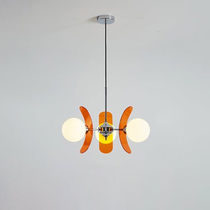 Chandelier Retro with Floral Acrylic Panels and Globe Shades