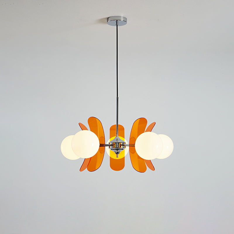 Chandelier Retro with Floral Acrylic Panels and Globe Shades