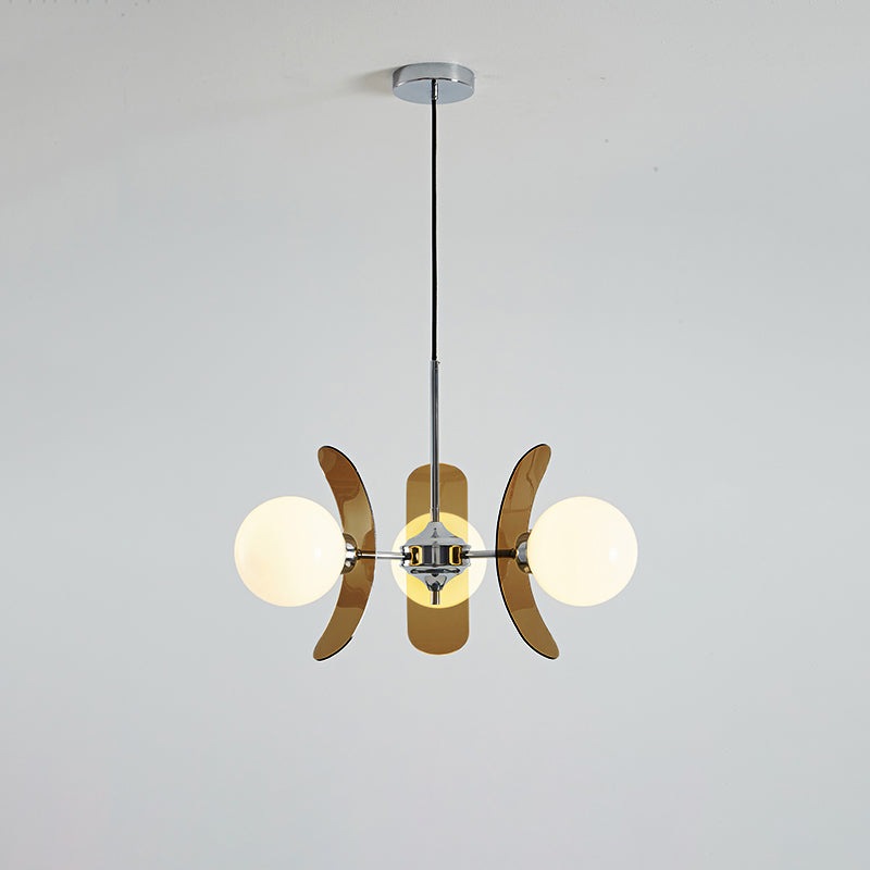 Chandelier Retro with Floral Acrylic Panels and Globe Shades