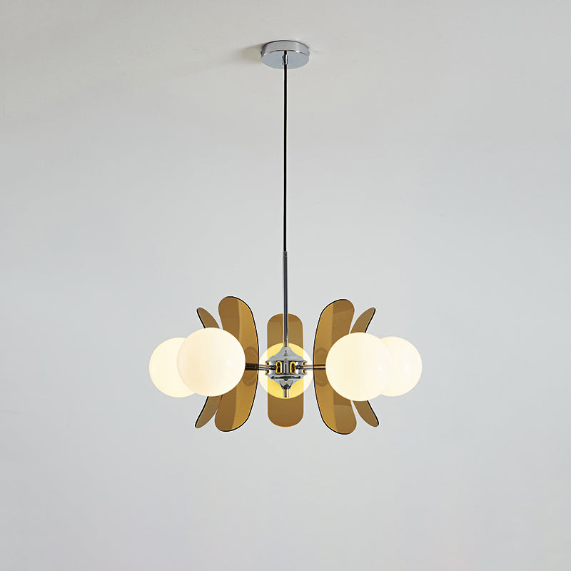 Chandelier Retro with Floral Acrylic Panels and Globe Shades