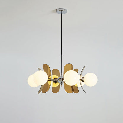 Chandelier Retro with Floral Acrylic Panels and Globe Shades