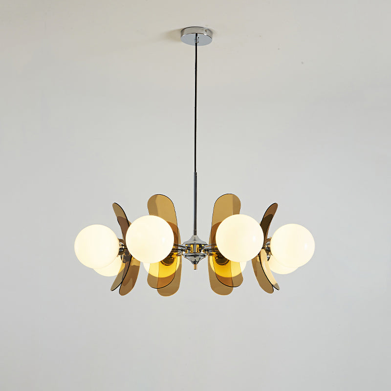 Chandelier Retro with Floral Acrylic Panels and Globe Shades