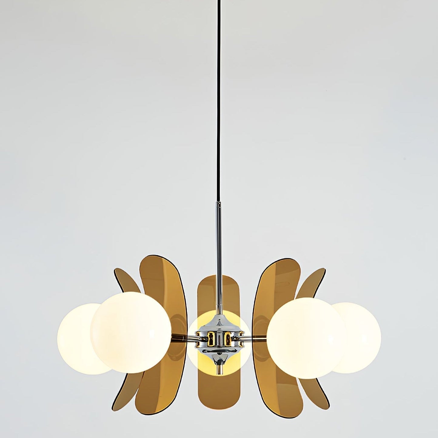 Chandelier Retro with Floral Acrylic Panels and Globe Shades