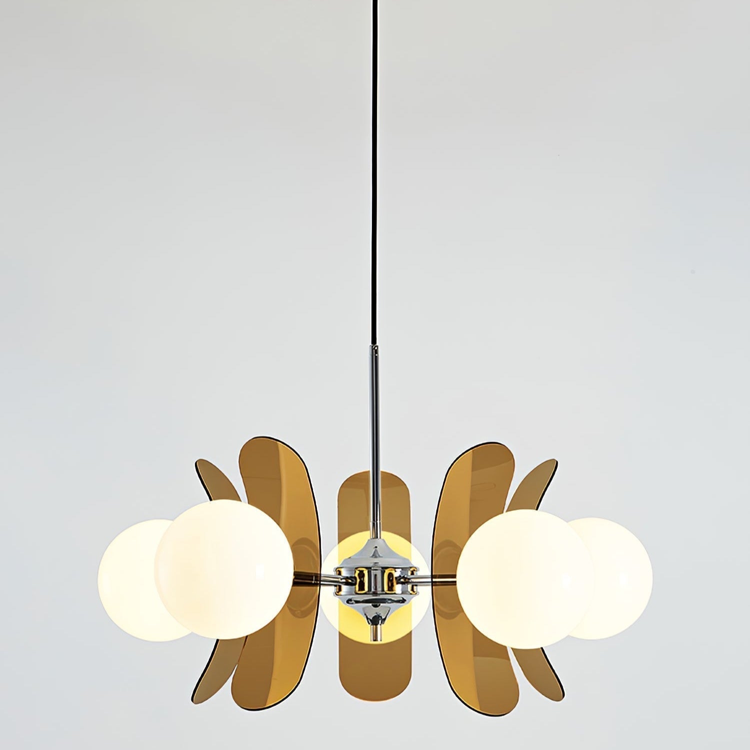 Chandelier Retro with Floral Acrylic Panels and Globe Shades