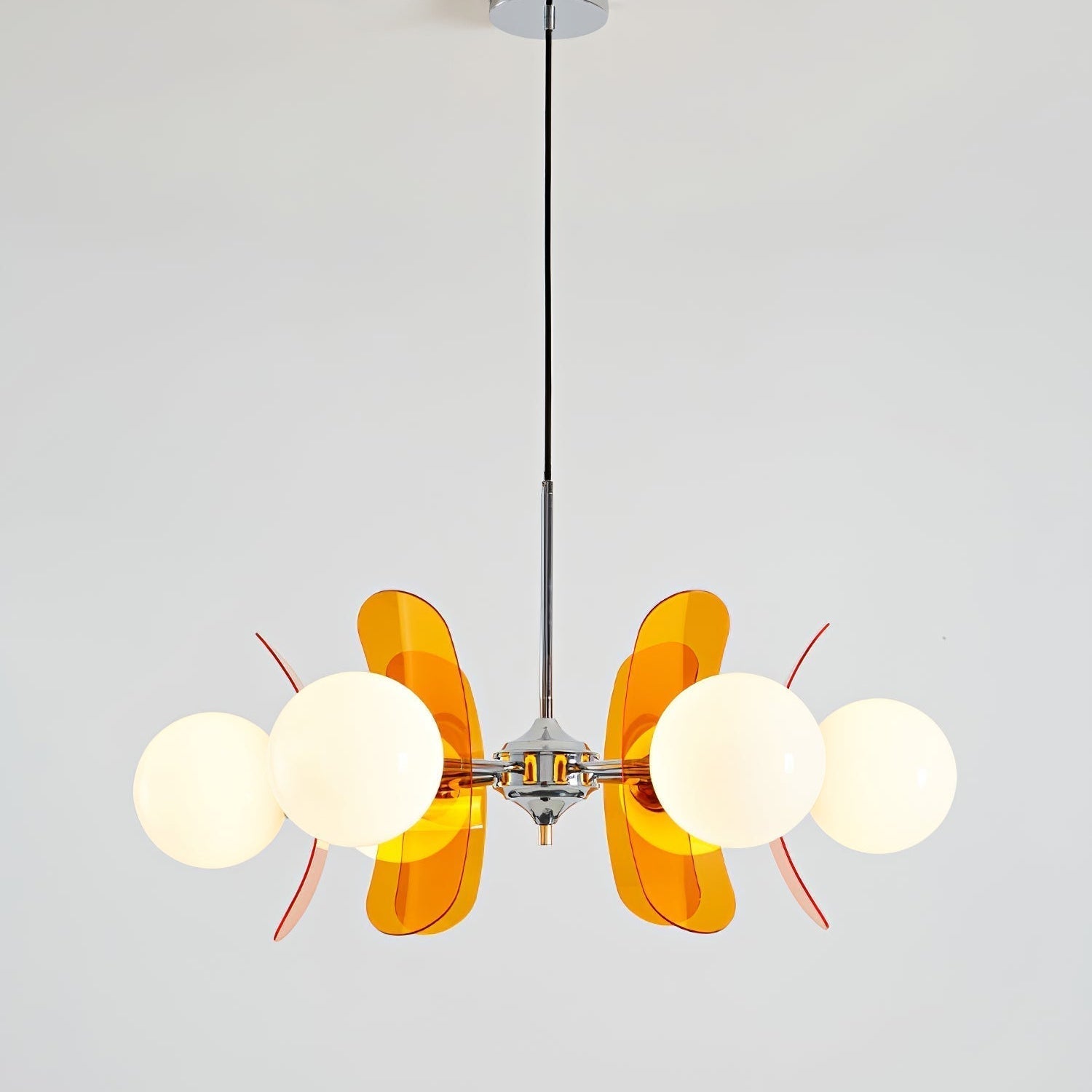 Chandelier Retro with Floral Acrylic Panels and Globe Shades