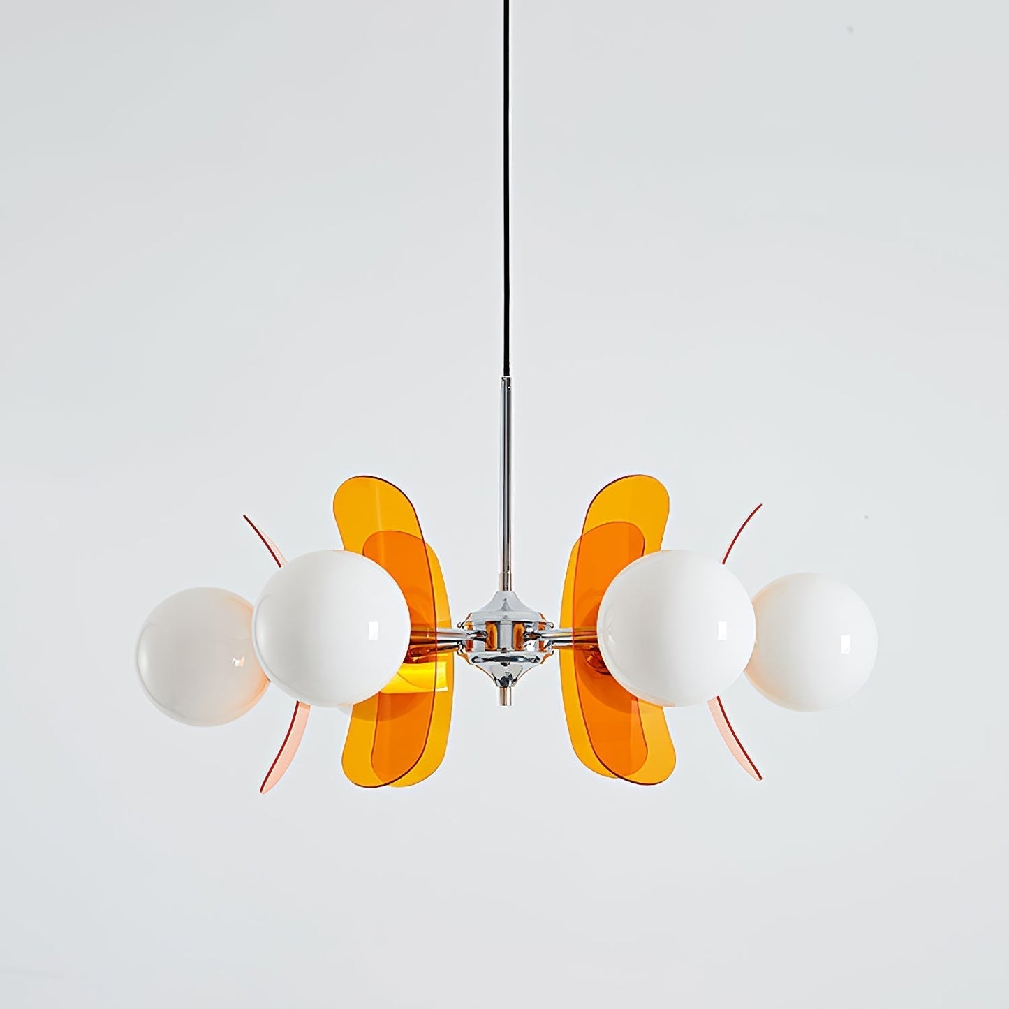 Chandelier Retro with Floral Acrylic Panels and Globe Shades
