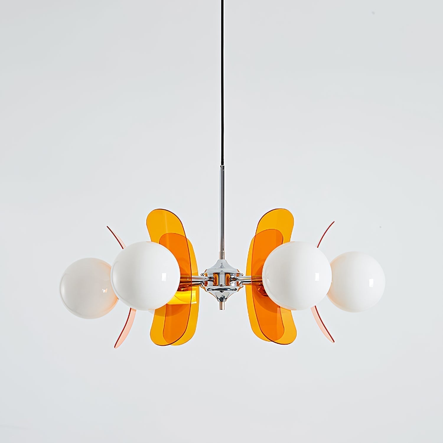 Chandelier Retro with Floral Acrylic Panels and Globe Shades
