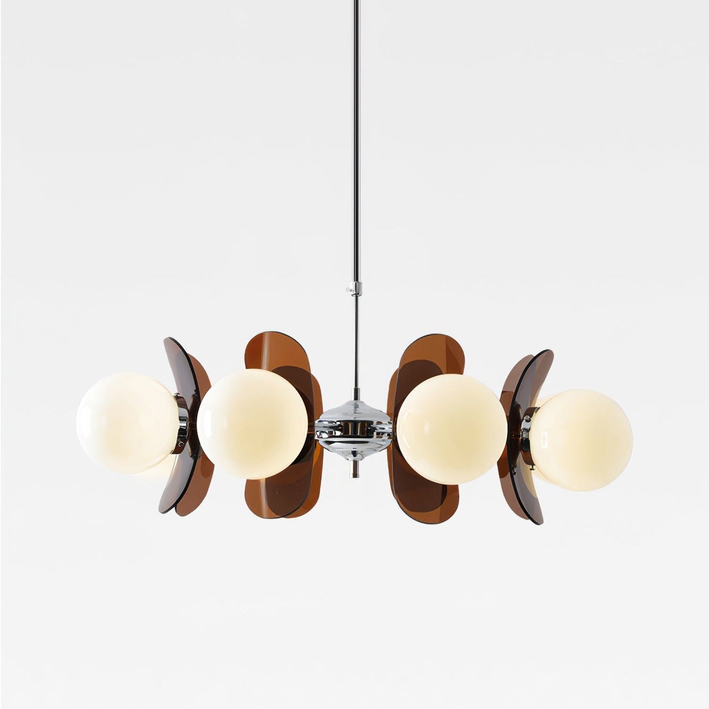 Chandelier Retro with Floral Acrylic Panels and Globe Shades