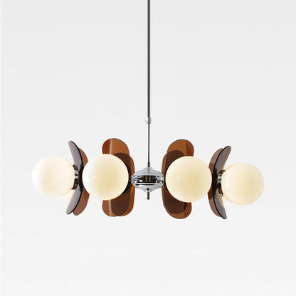 Chandelier Retro with Floral Acrylic Panels and Globe Shades