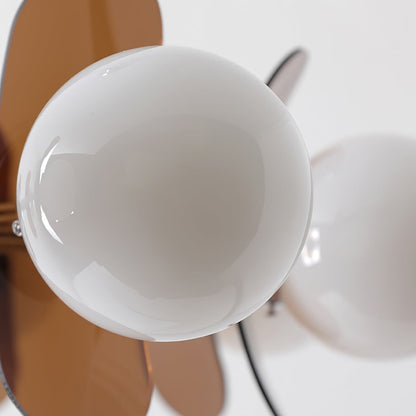 Chandelier Retro with Floral Acrylic Panels and Globe Shades