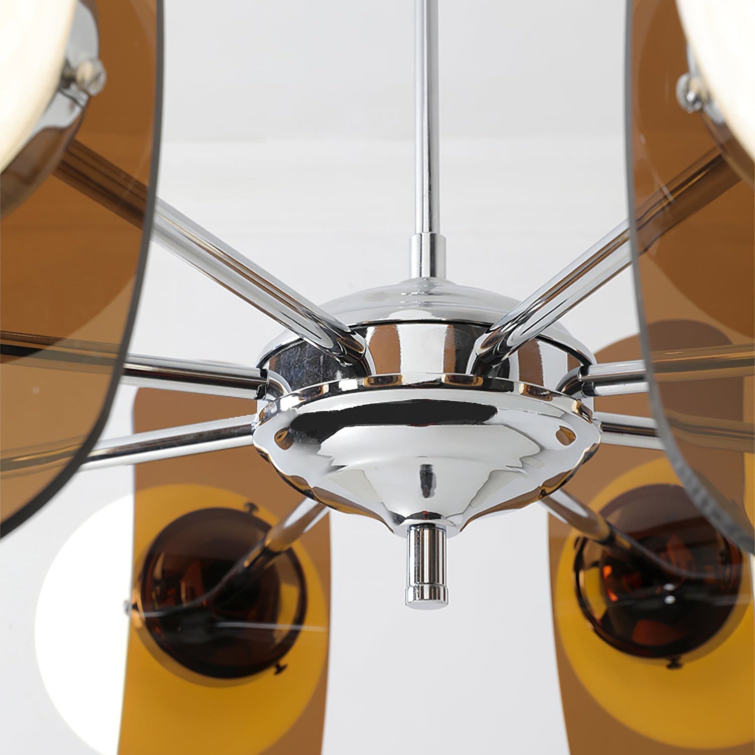 Chandelier Retro with Floral Acrylic Panels and Globe Shades