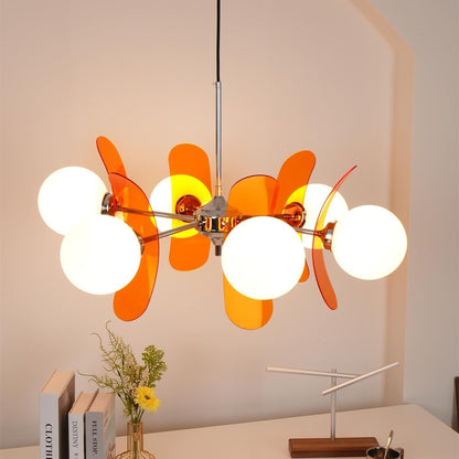 Chandelier Retro with Floral Acrylic Panels and Globe Shades
