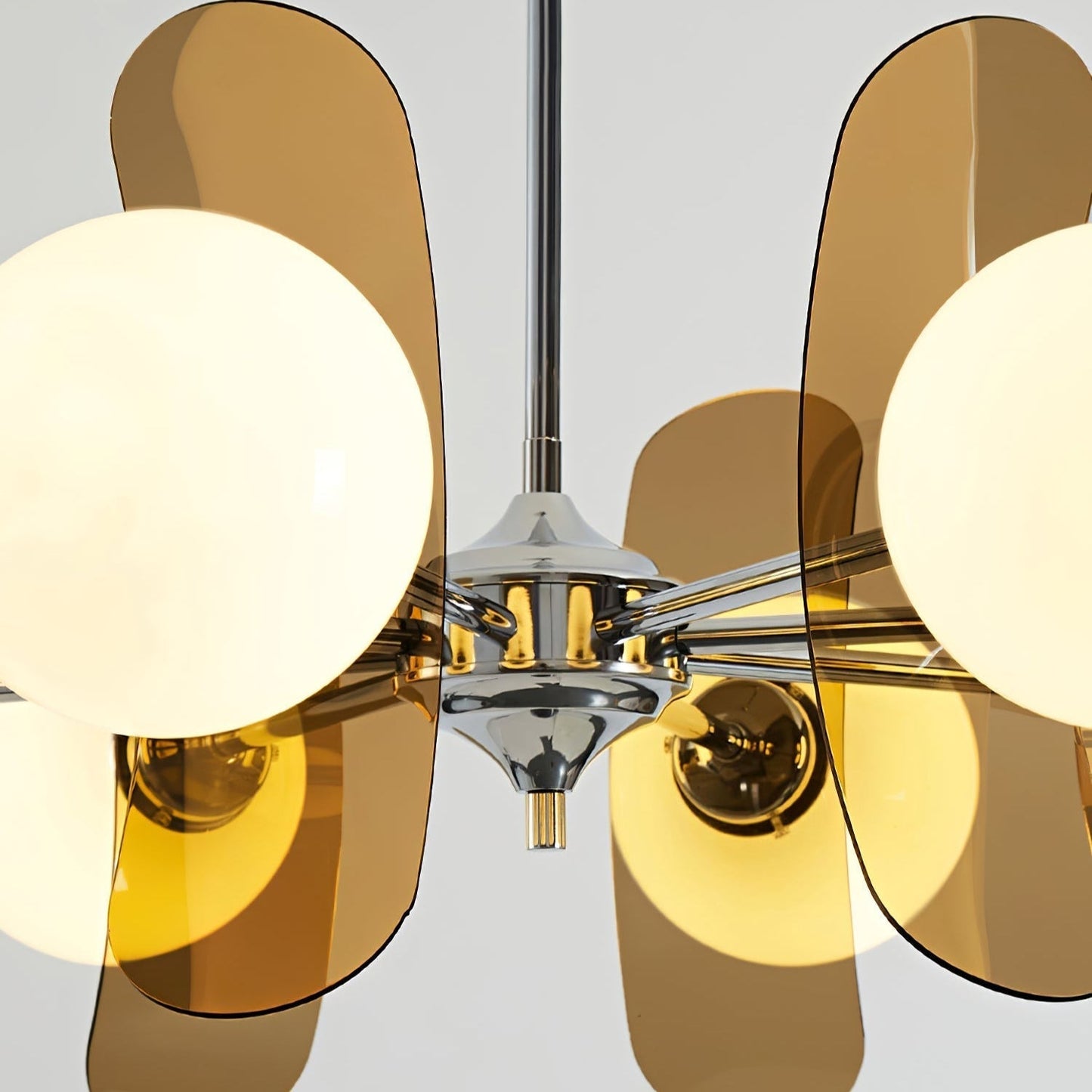 Chandelier Retro with Floral Acrylic Panels and Globe Shades