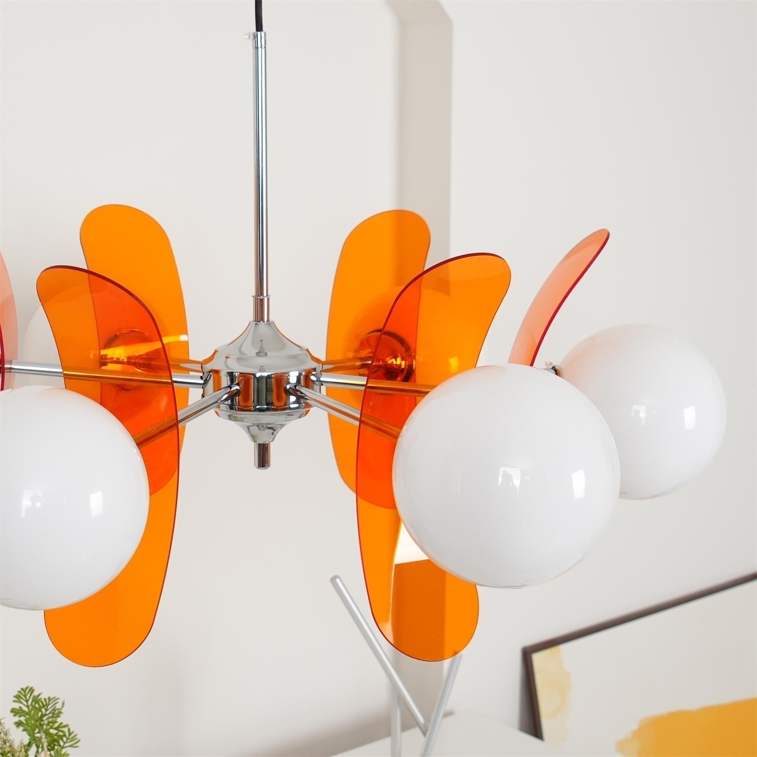 Chandelier Retro with Floral Acrylic Panels and Globe Shades