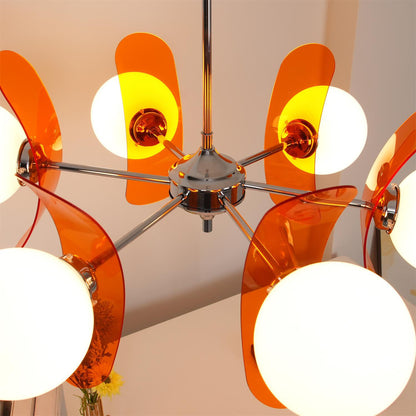 Chandelier Retro with Floral Acrylic Panels and Globe Shades