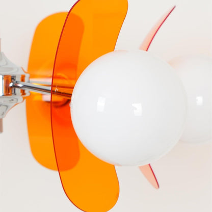 Chandelier Retro with Floral Acrylic Panels and Globe Shades