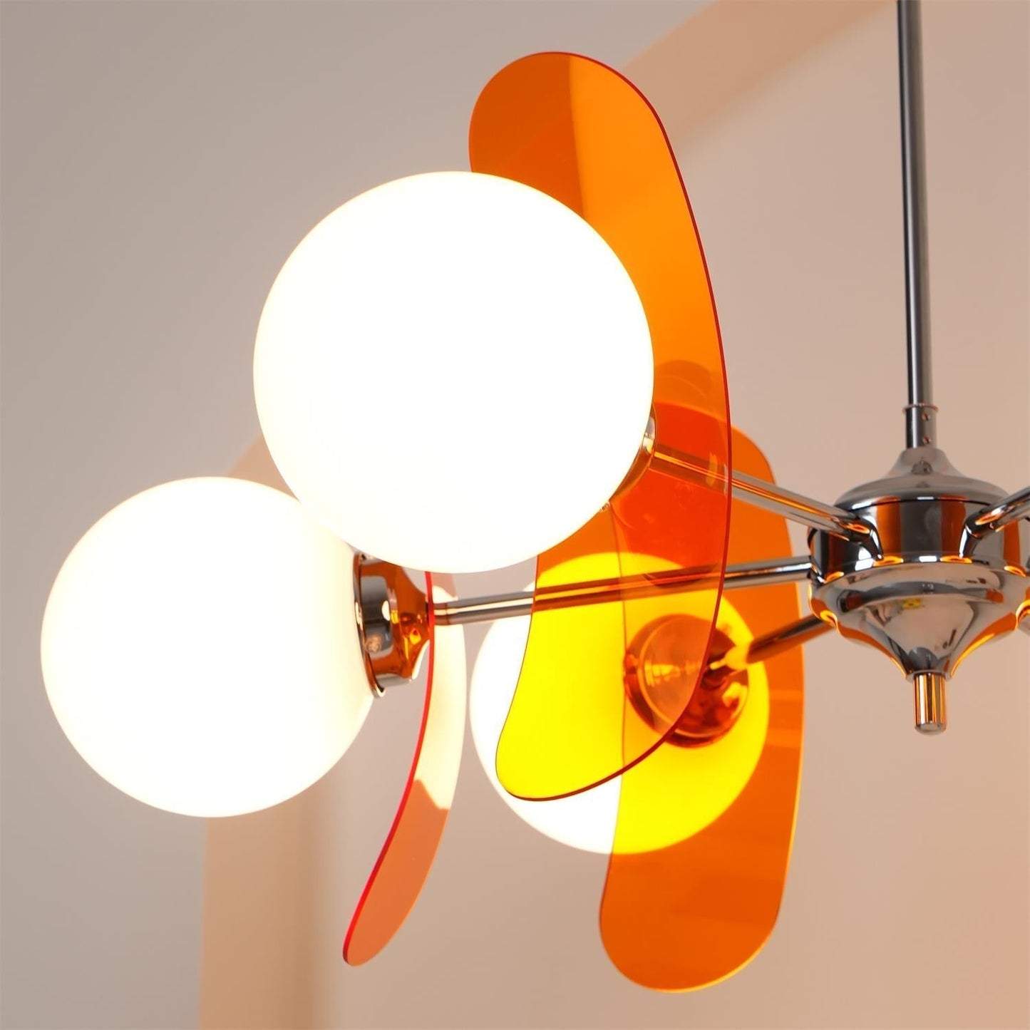 Chandelier Retro with Floral Acrylic Panels and Globe Shades