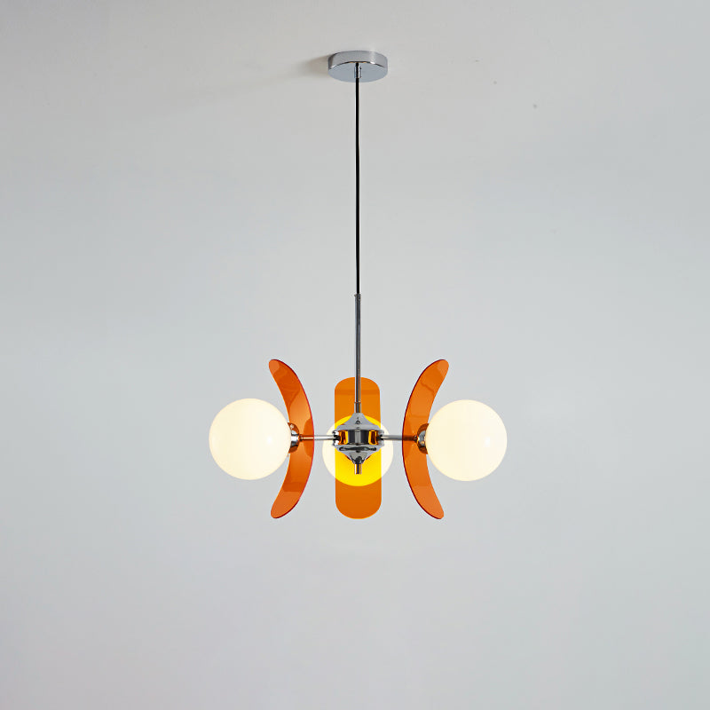 Chandelier Retro with Floral Acrylic Panels and Globe Shades