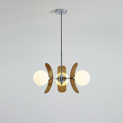 Chandelier Retro with Floral Acrylic Panels and Globe Shades
