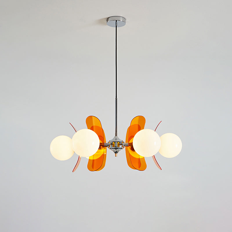 Chandelier Retro with Floral Acrylic Panels and Globe Shades