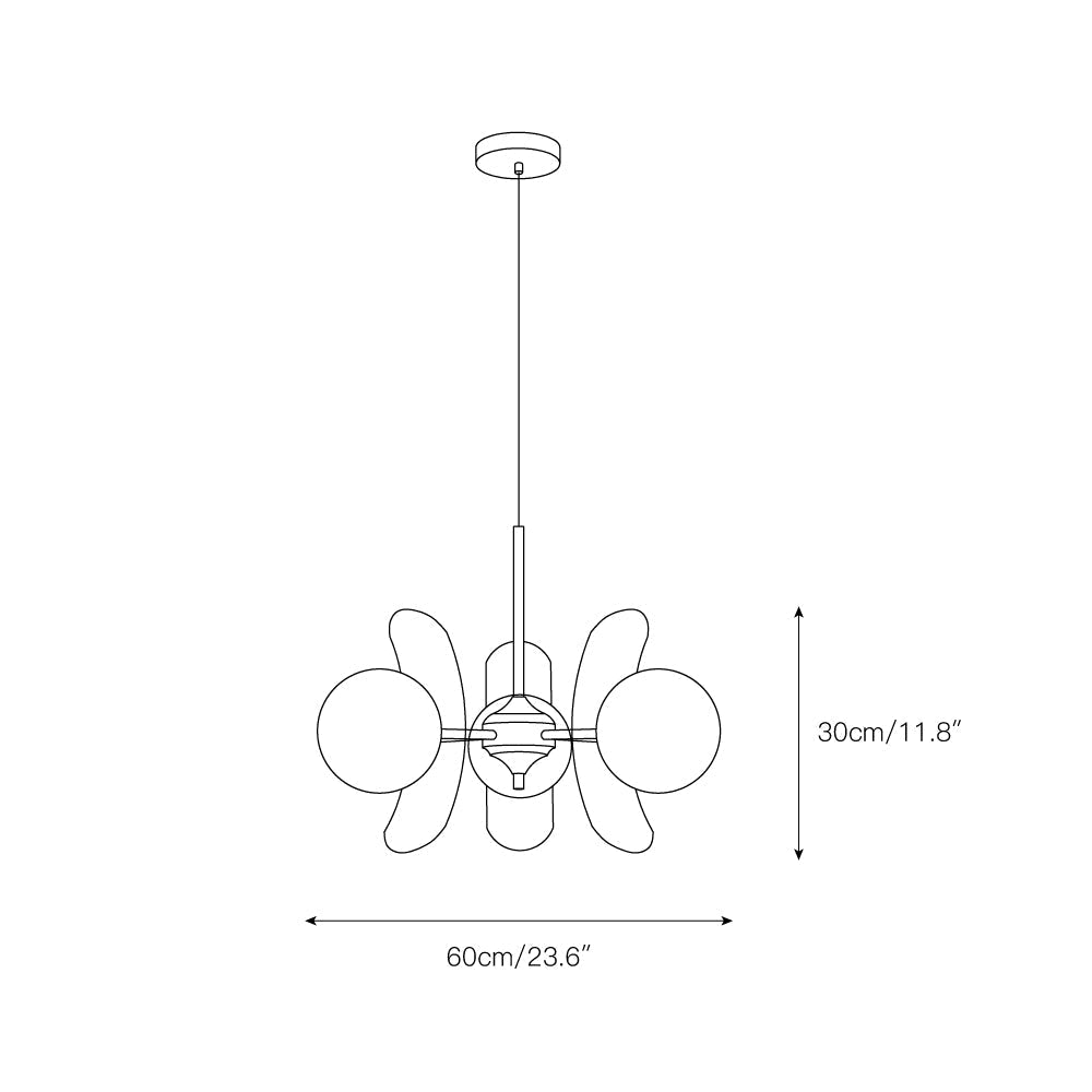 Chandelier Retro with Floral Acrylic Panels and Globe Shades