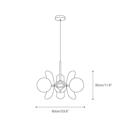 Chandelier Retro with Floral Acrylic Panels and Globe Shades
